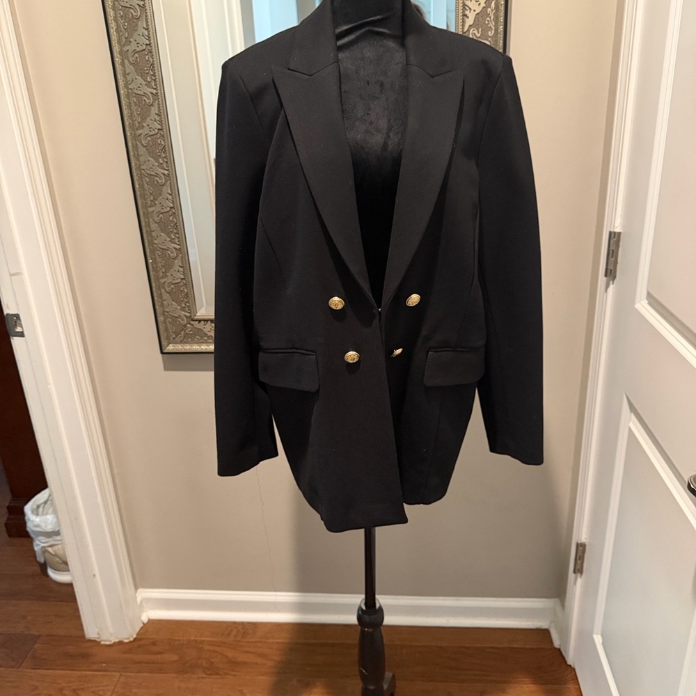 Chico's Black Knit Blazer with Gold Buttons